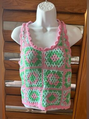 Crochet Tank Top in Pink and Green
